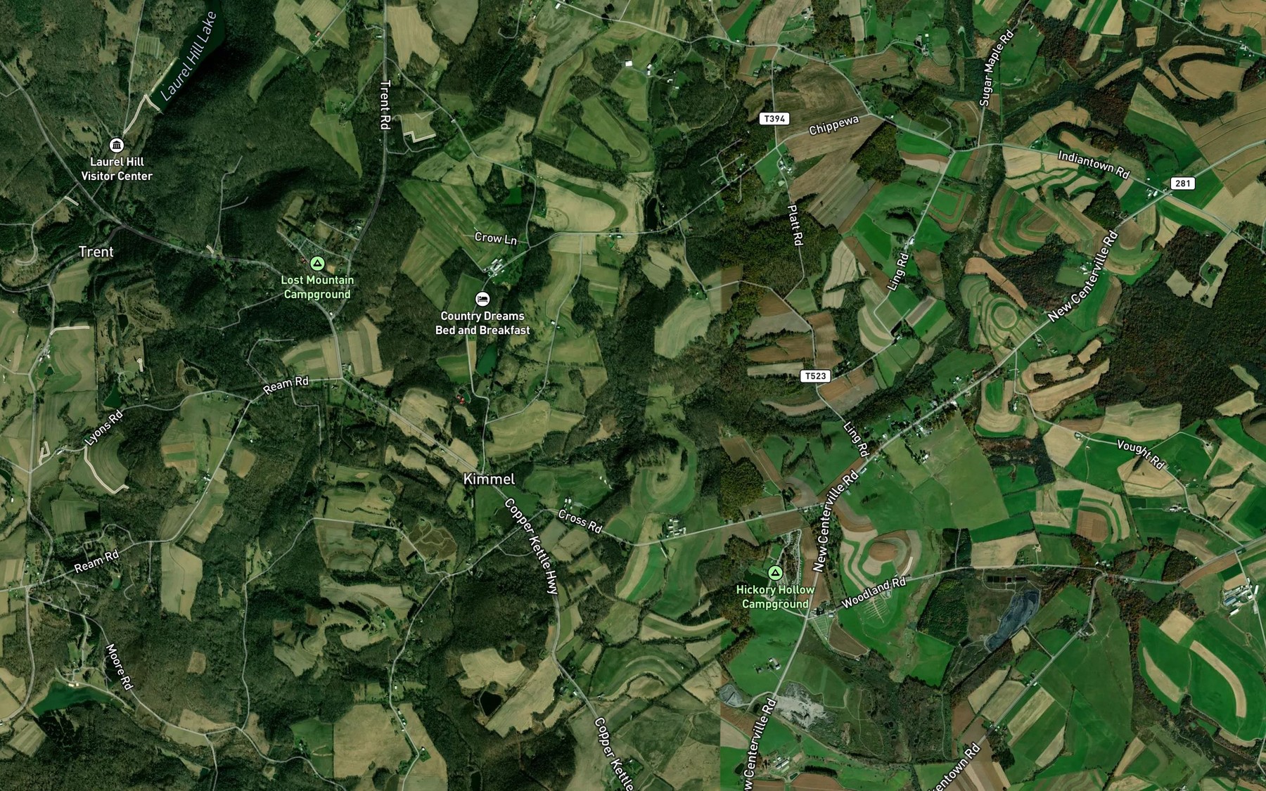Satellite map of the Kimmel Run