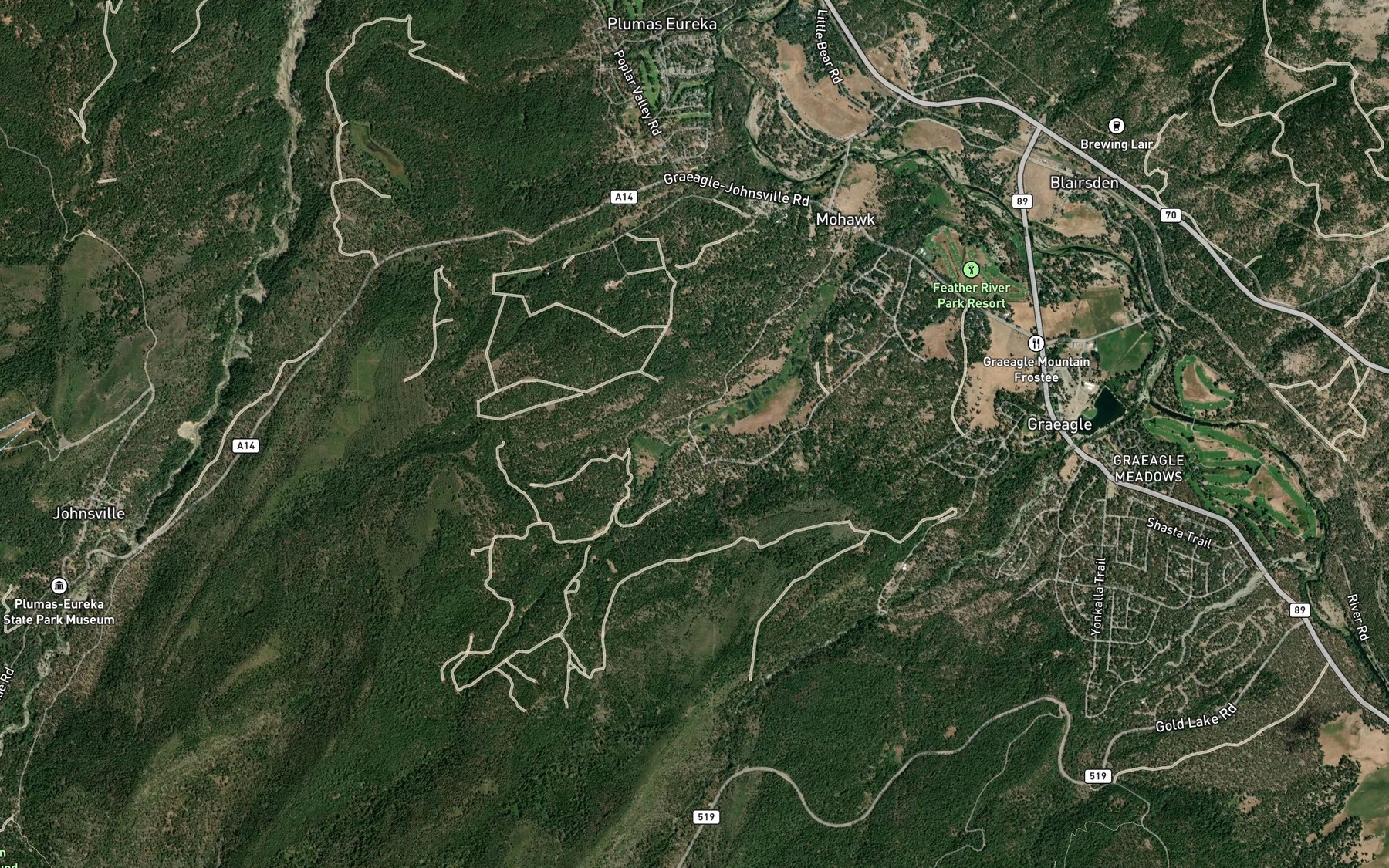 Satellite map of the Claim Creek