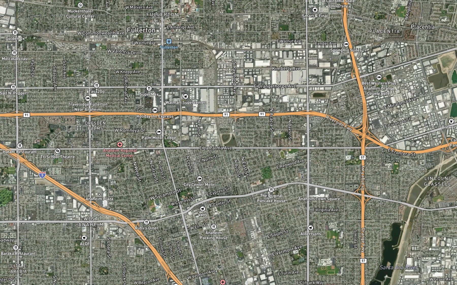 Satellite map of the Raymond Retarding Basin