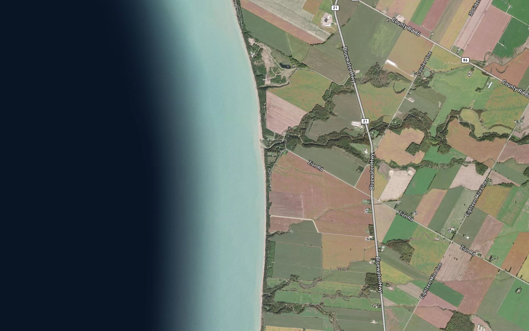 Satellite map of the Eighteen Mile River