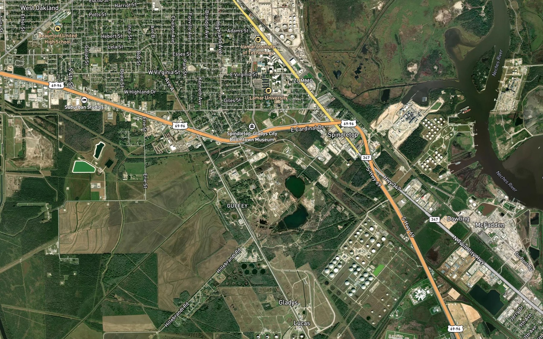 Satellite map of the Spindletop Springs