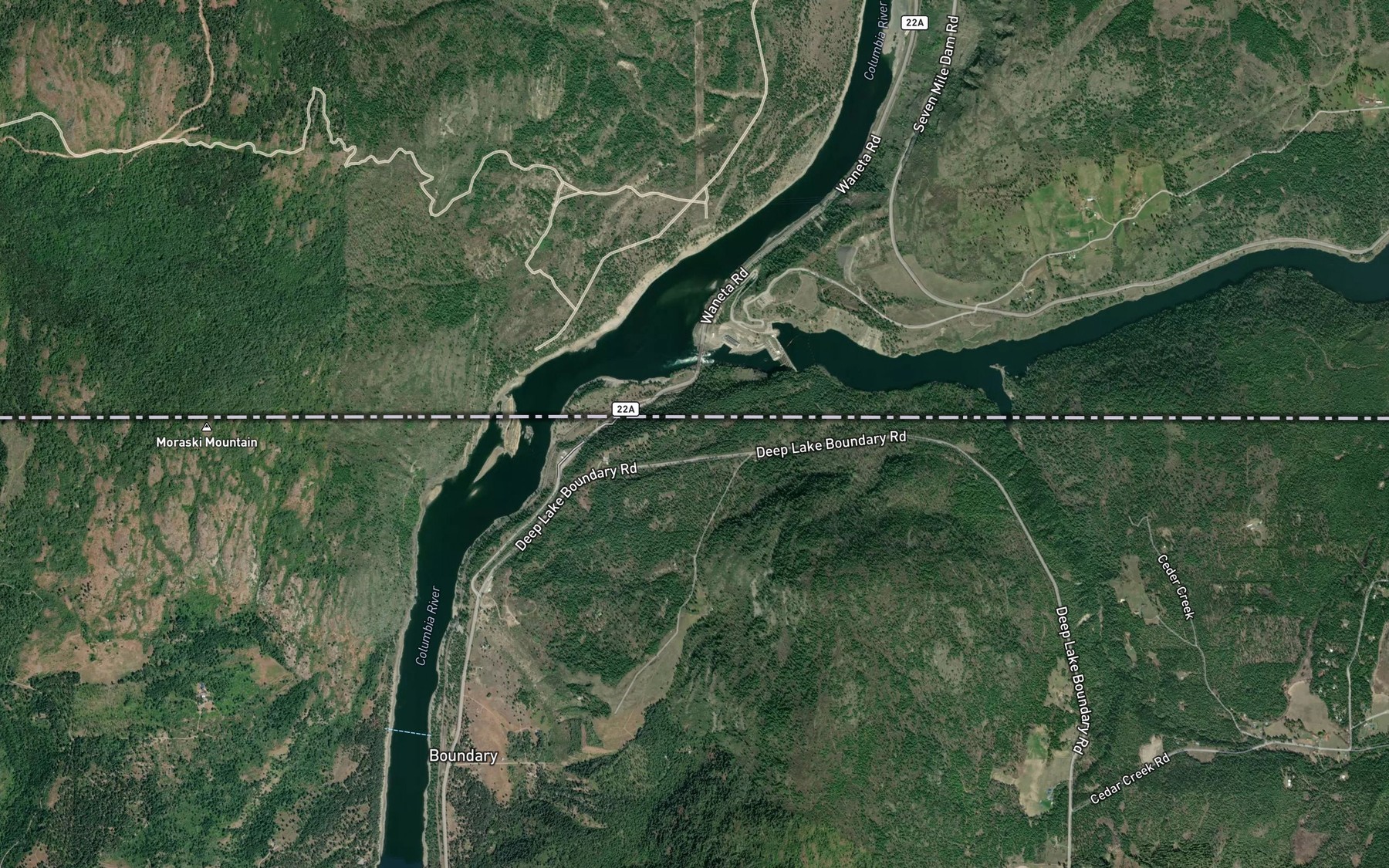 Satellite map of the Pend-d'Oreille River