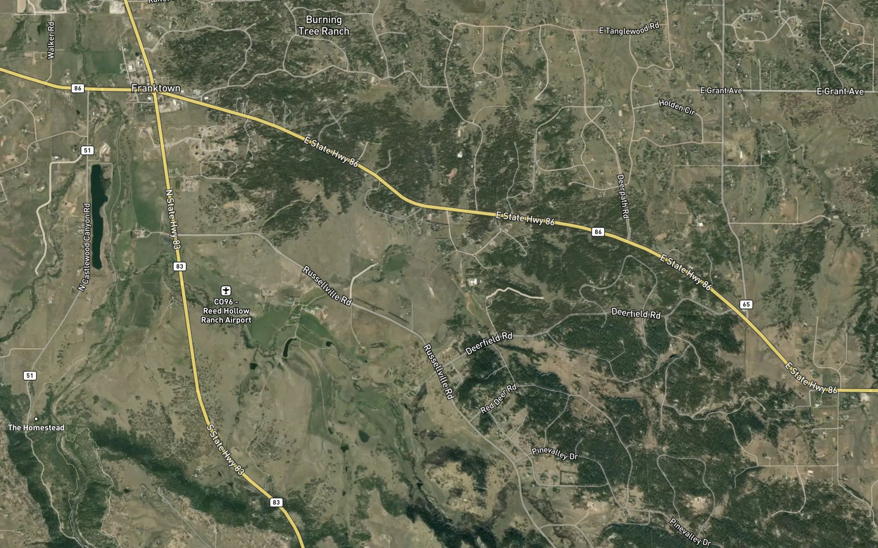 Satellite map of the Franktown Parker FPR-2 Reservoir