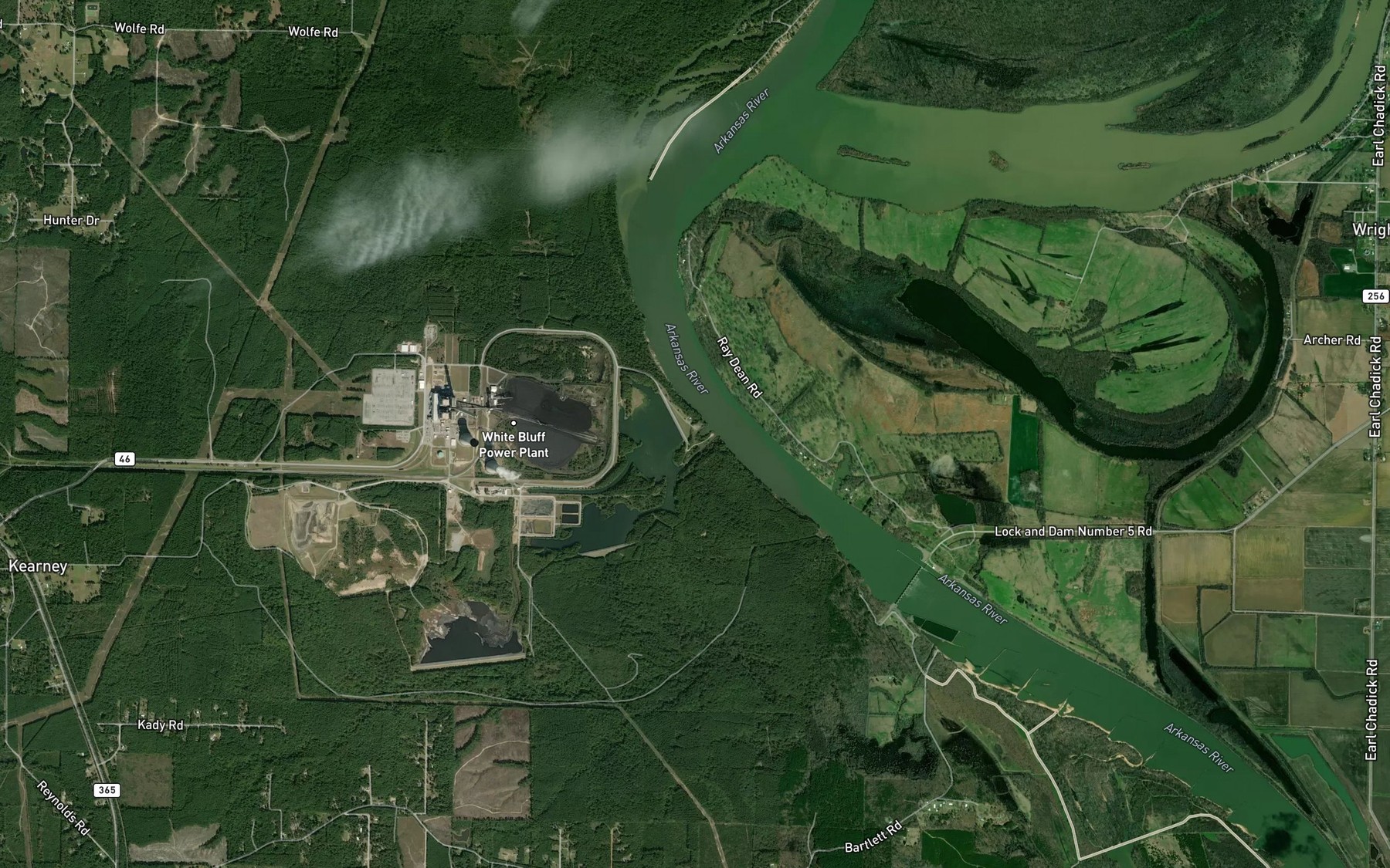 Satellite map of the Clear Water Holding Pond