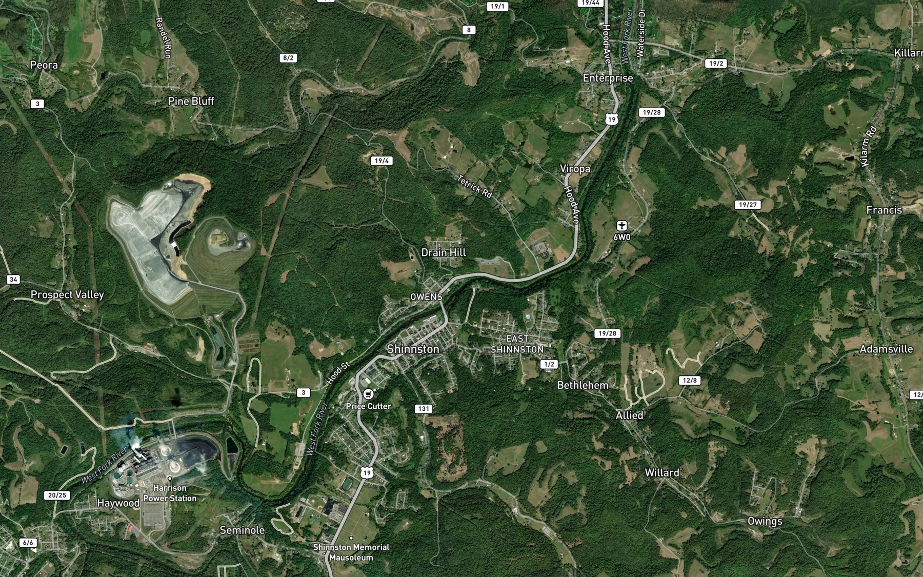 Satellite map of the Browns Run