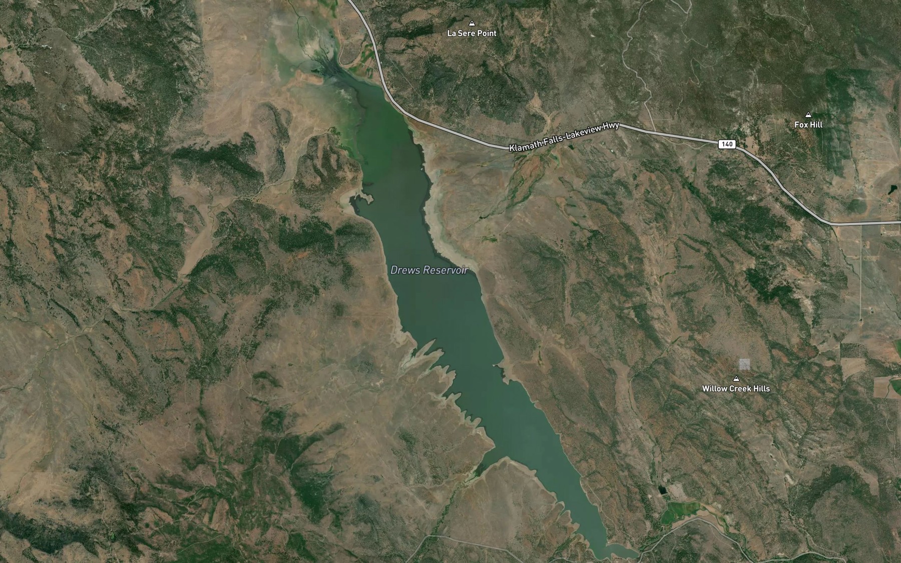 Satellite map of the Drews Reservoir