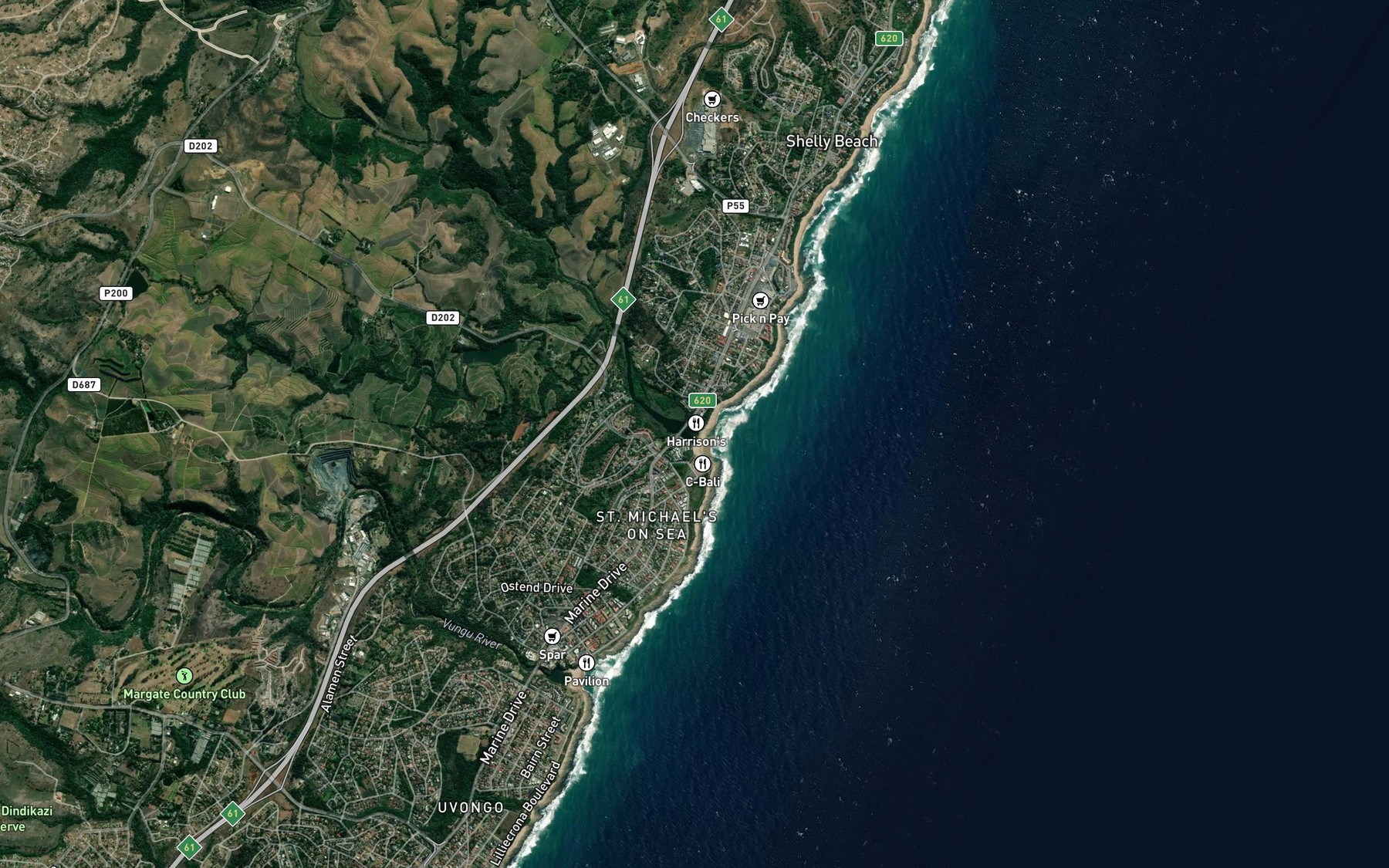 Satellite map of the Umhlangeni River
