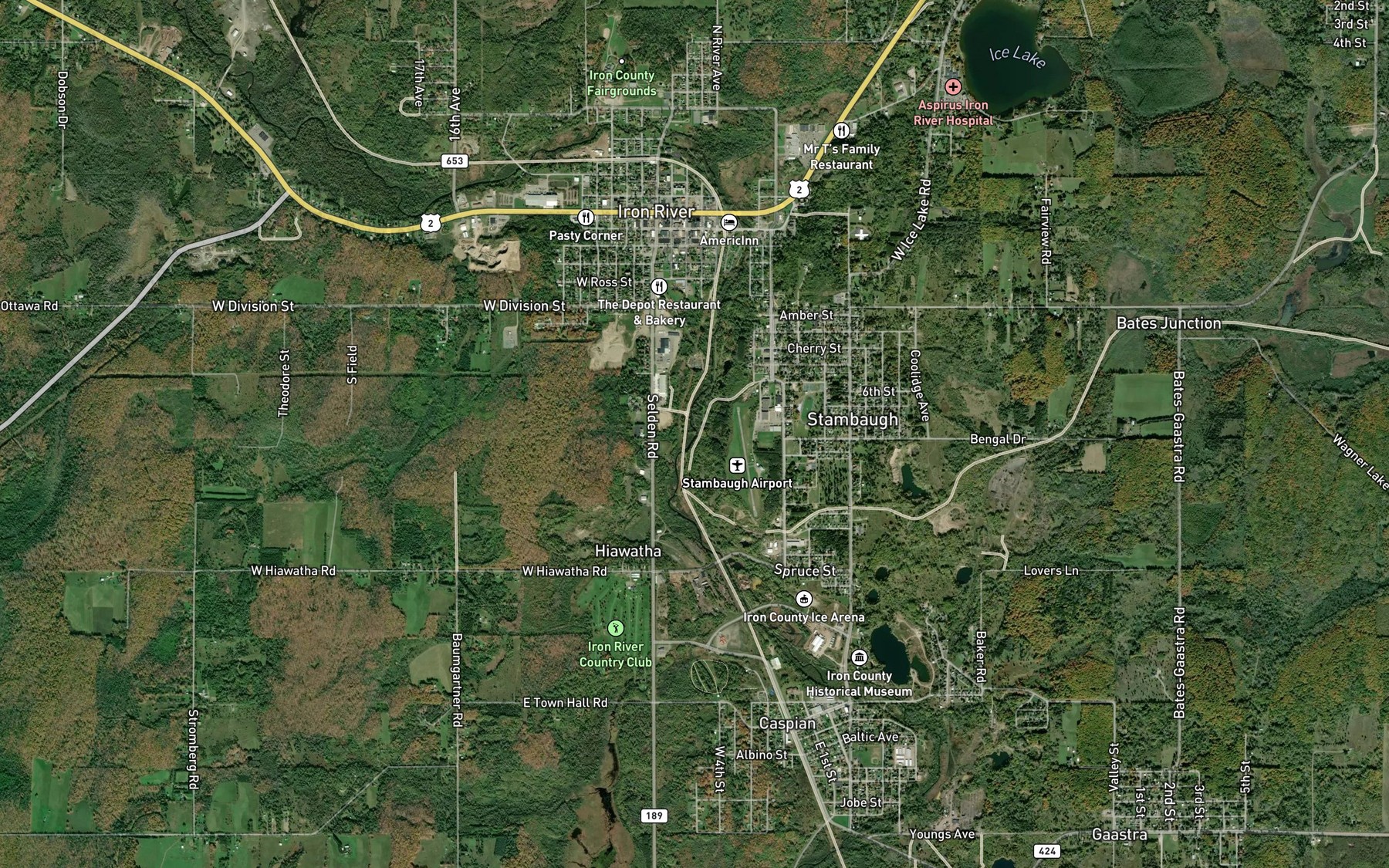 Satellite map of the Iron River