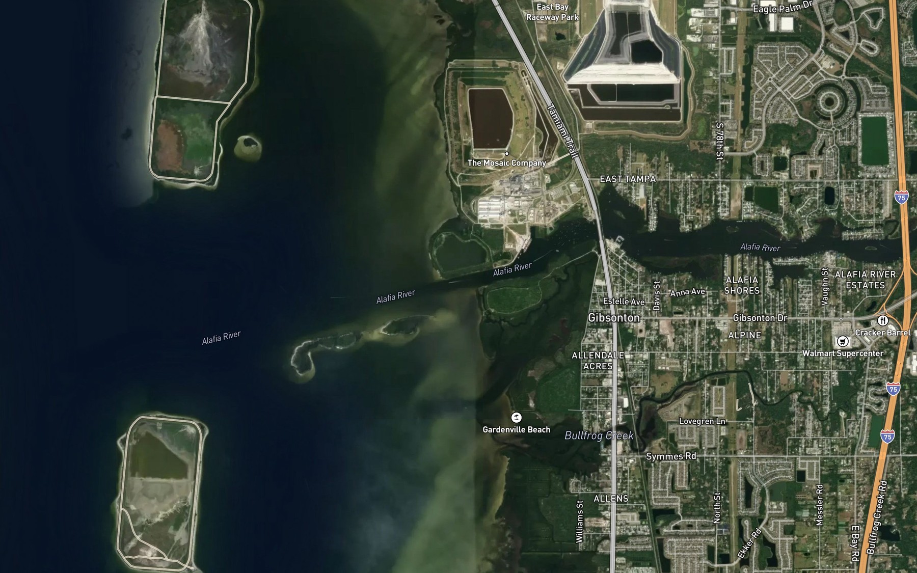 Satellite map of the Alafia River