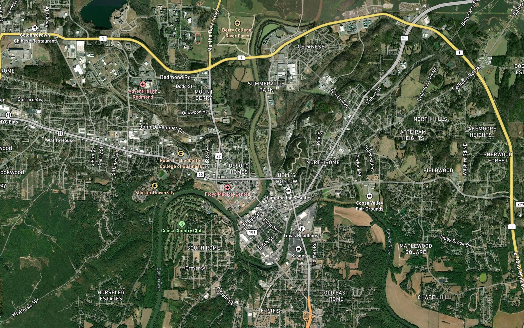 Satellite map of the Burwell Creek