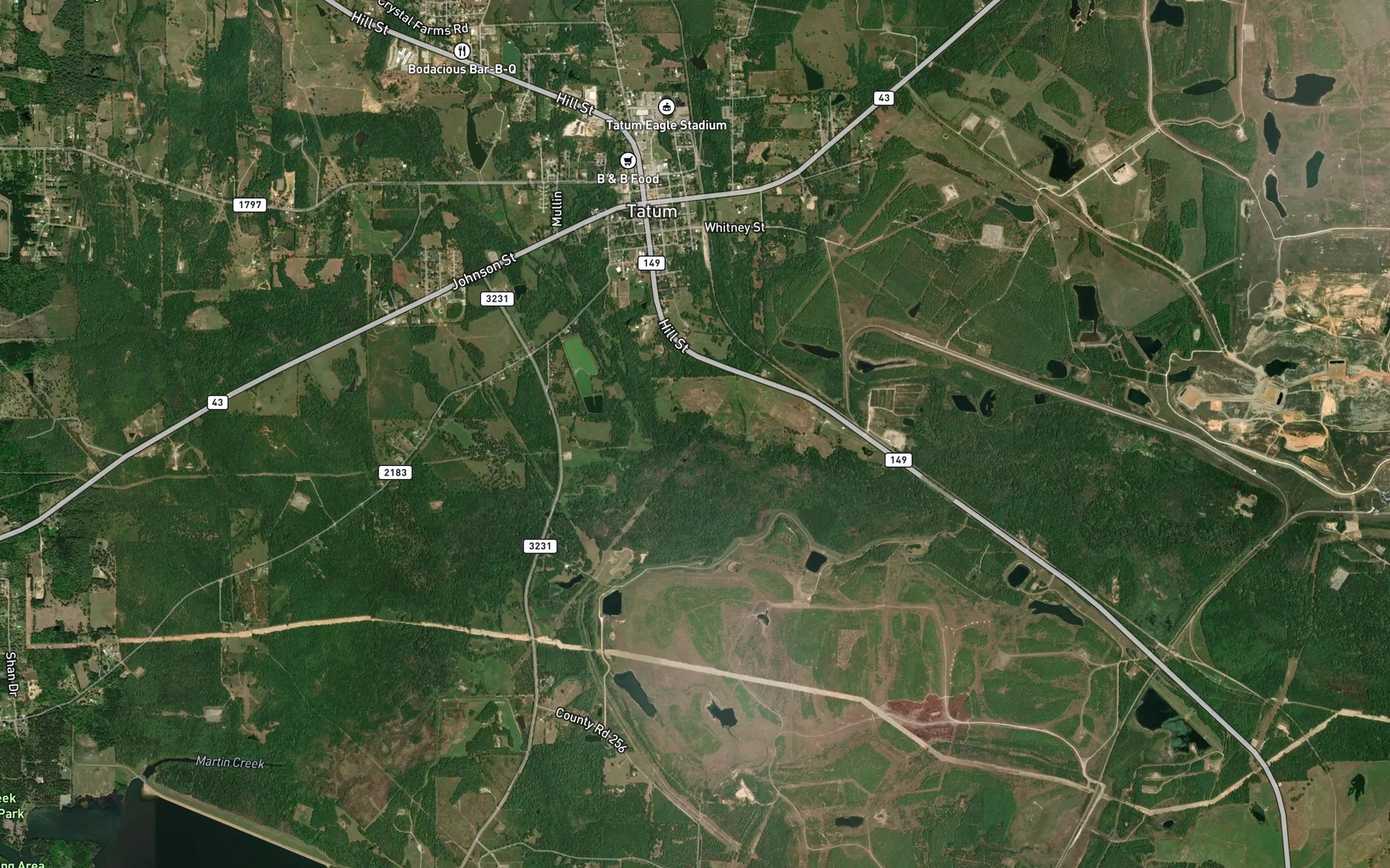 Satellite map of the Tatum Creek