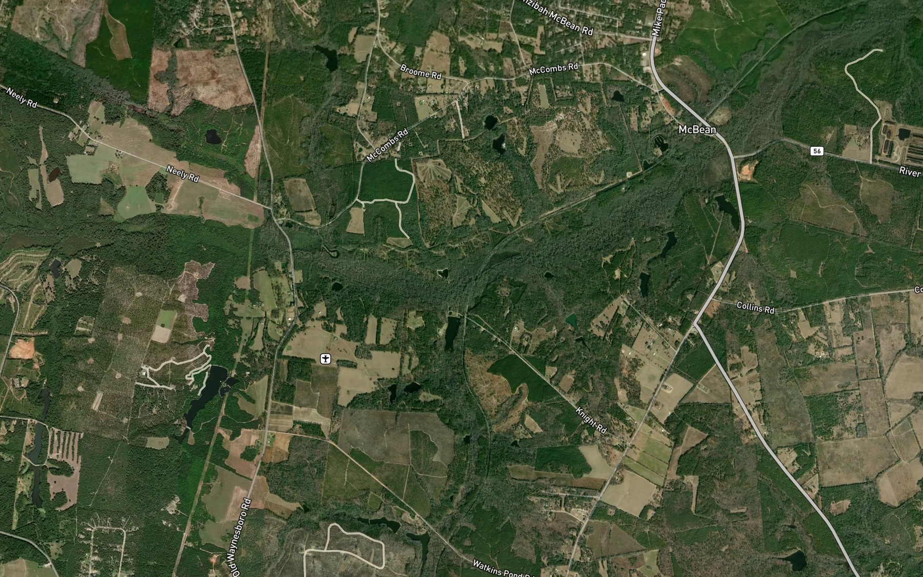 Satellite map of the Roundtree Branch