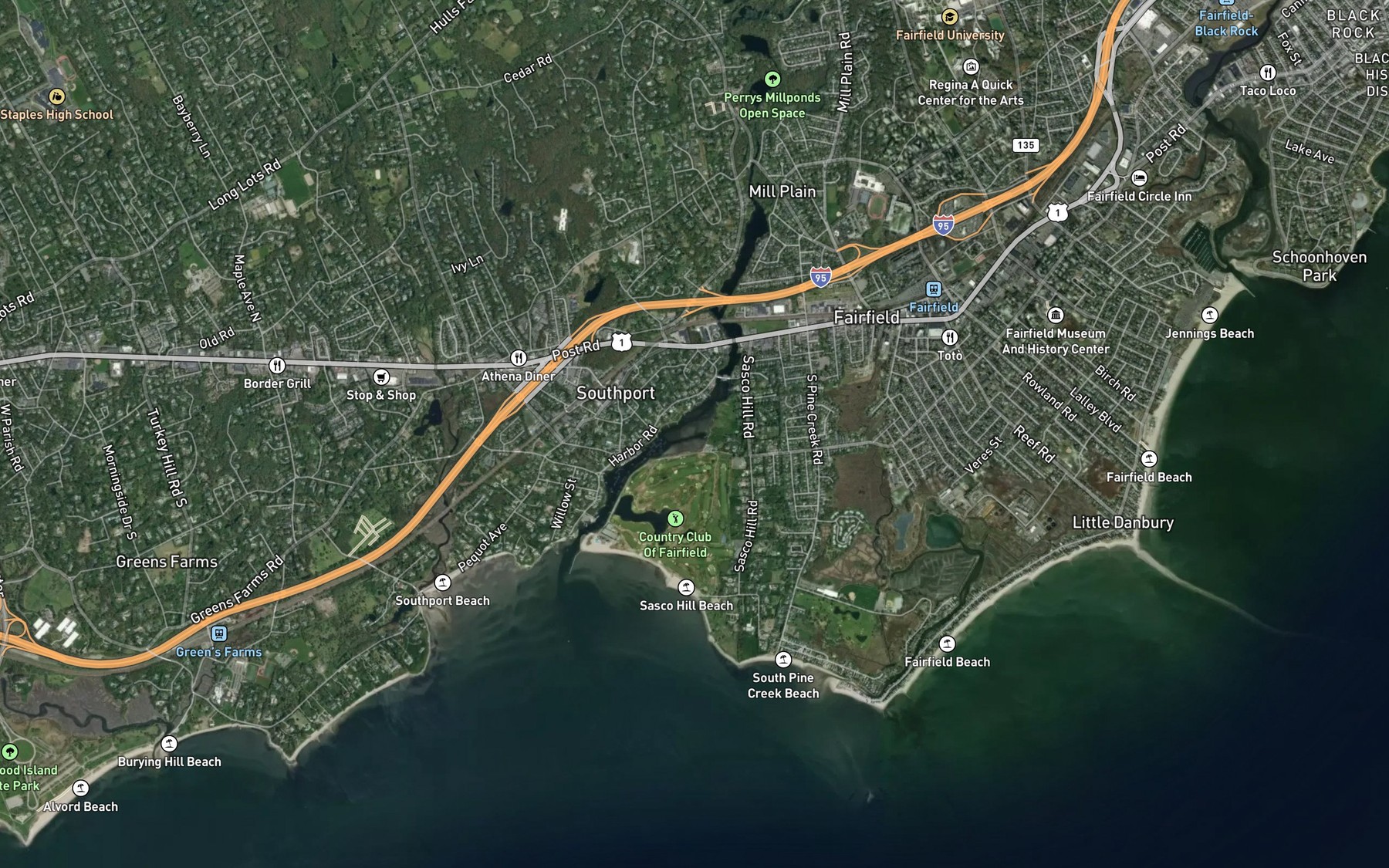 Satellite map of the Southport Harbor