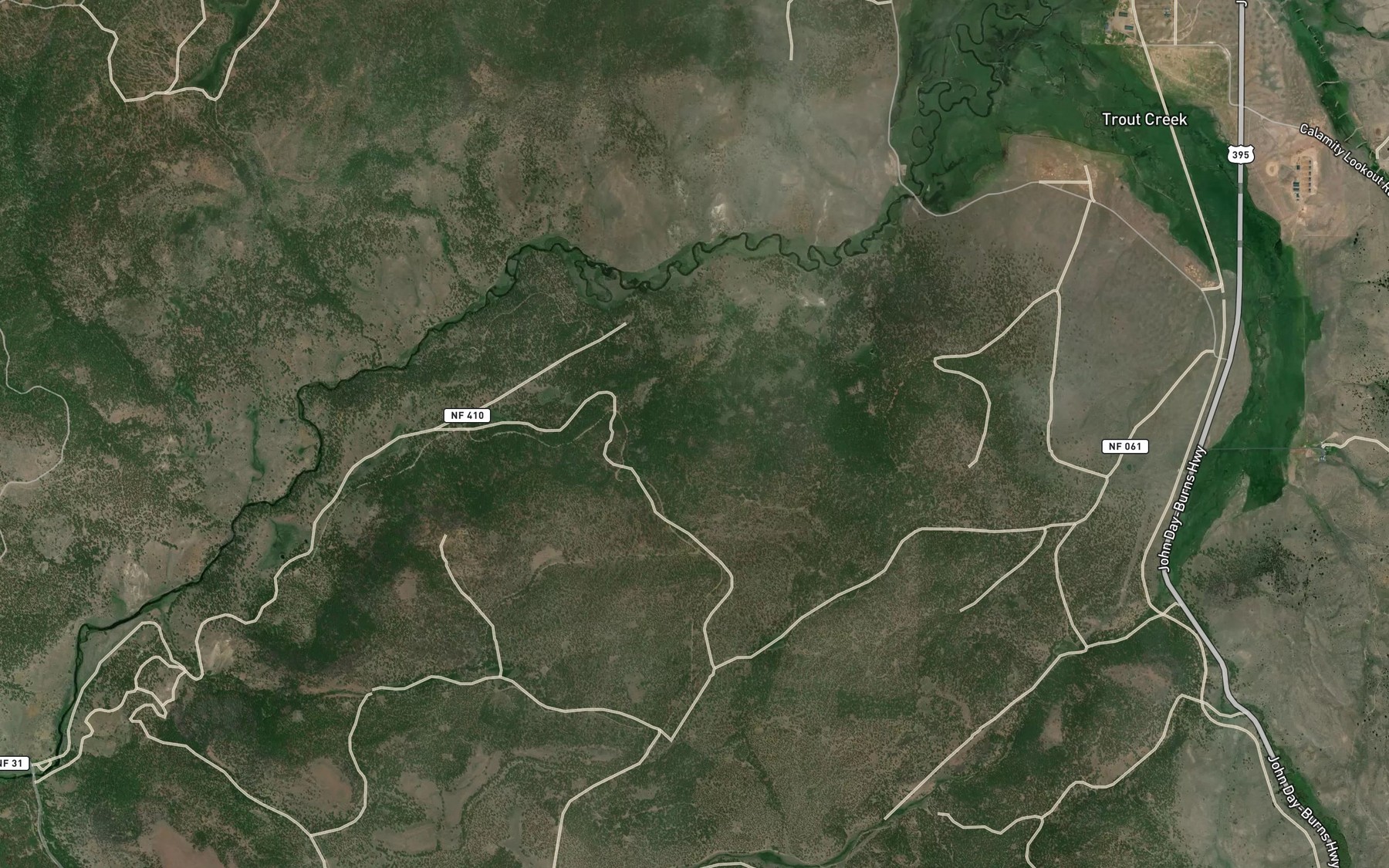 Satellite map of the Big Trees Spring