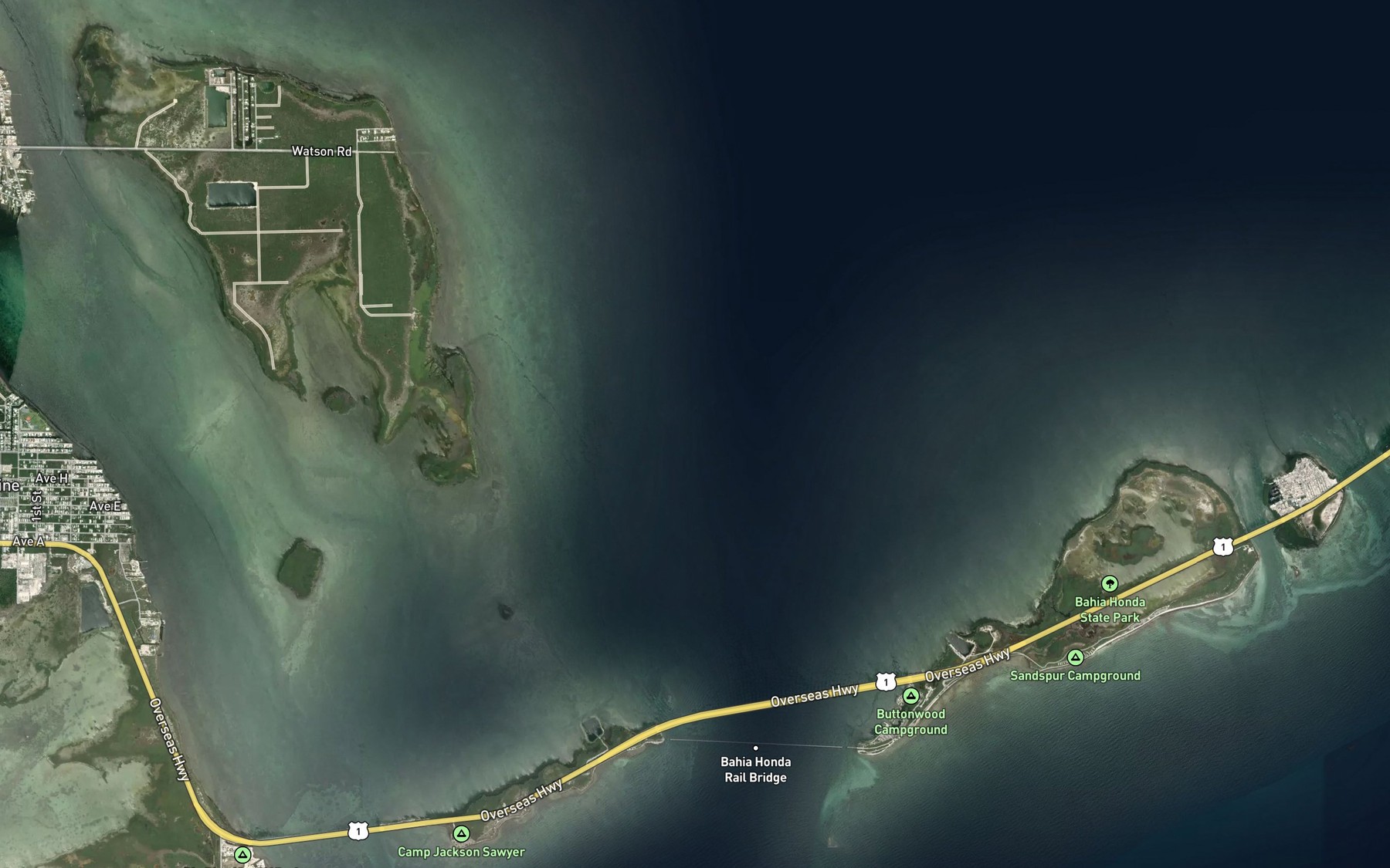 Satellite map of the Bahia Honda Channel