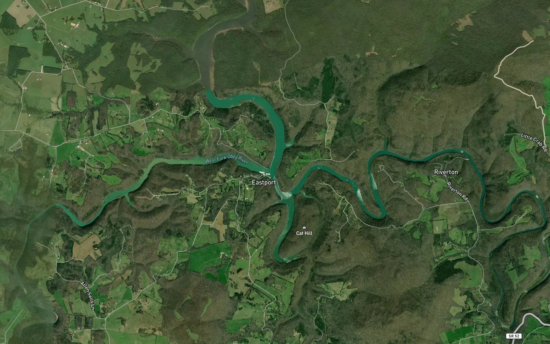 Satellite map of the West Fork Obey River