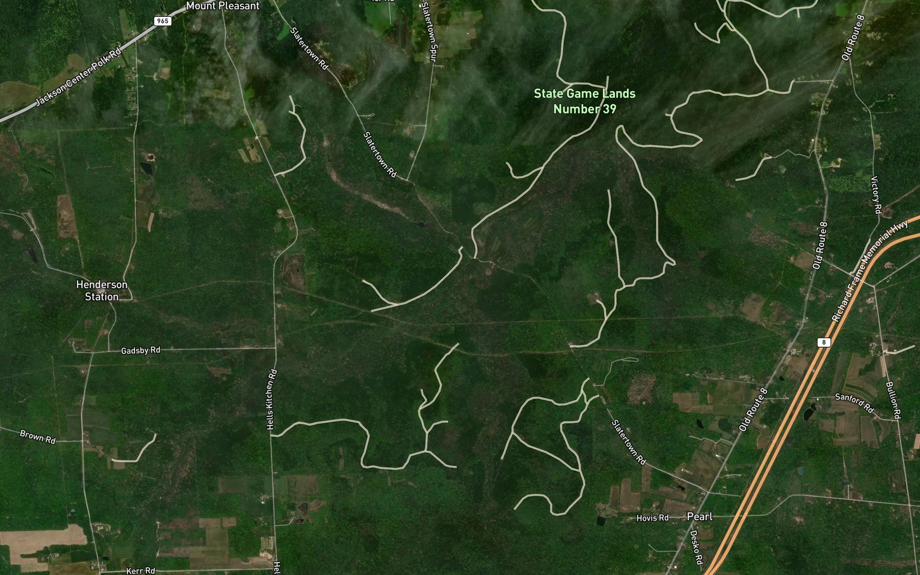 Satellite map of the Williams Run