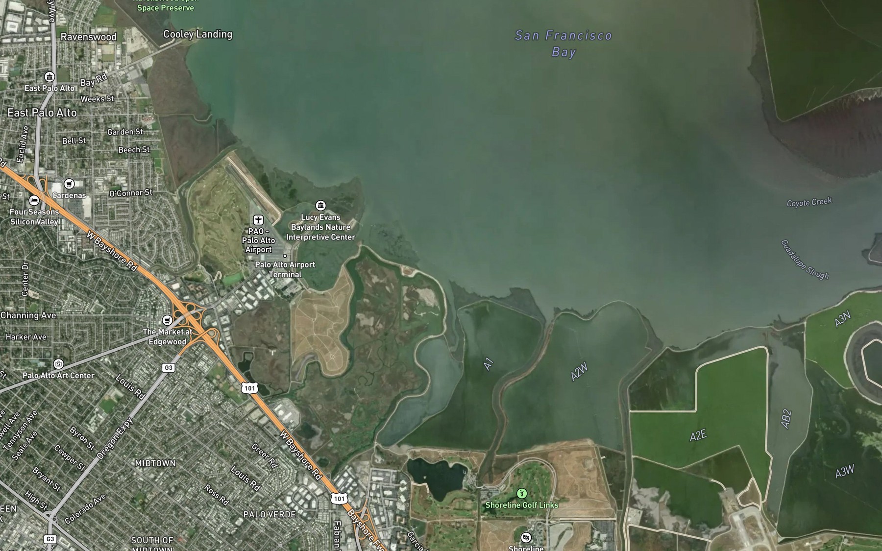 Satellite map of the Adobe Creek