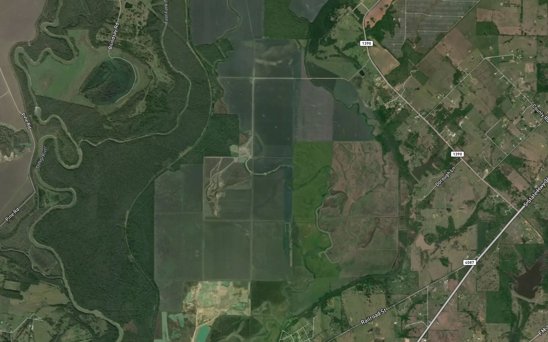 Satellite map of the Ezell Slough