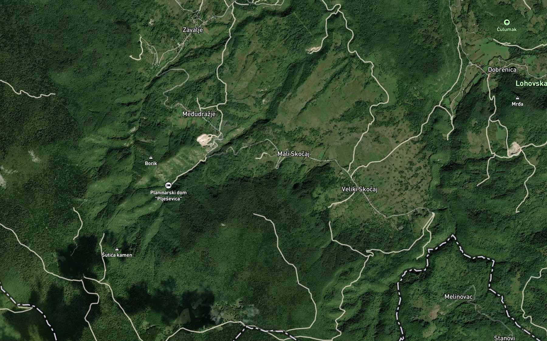 Satellite map of the Tomina Draga