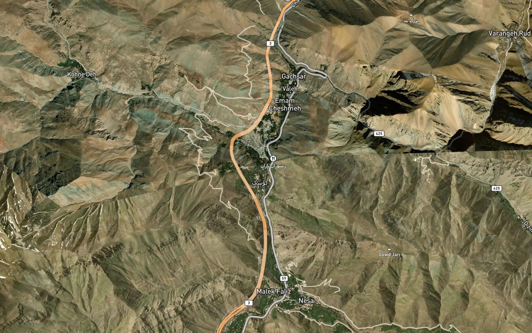 Satellite map of the Rudkhaneh-ye Gachsar