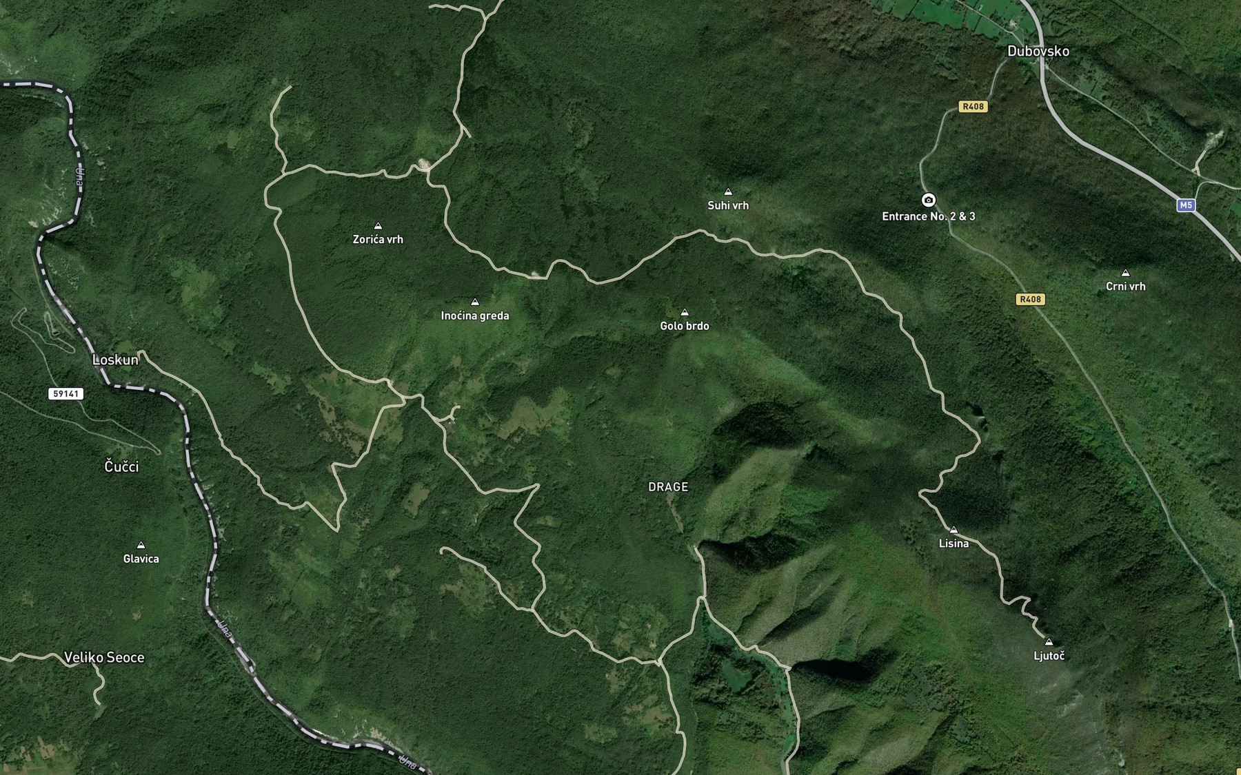Satellite map of the Biljegovica Vrelo