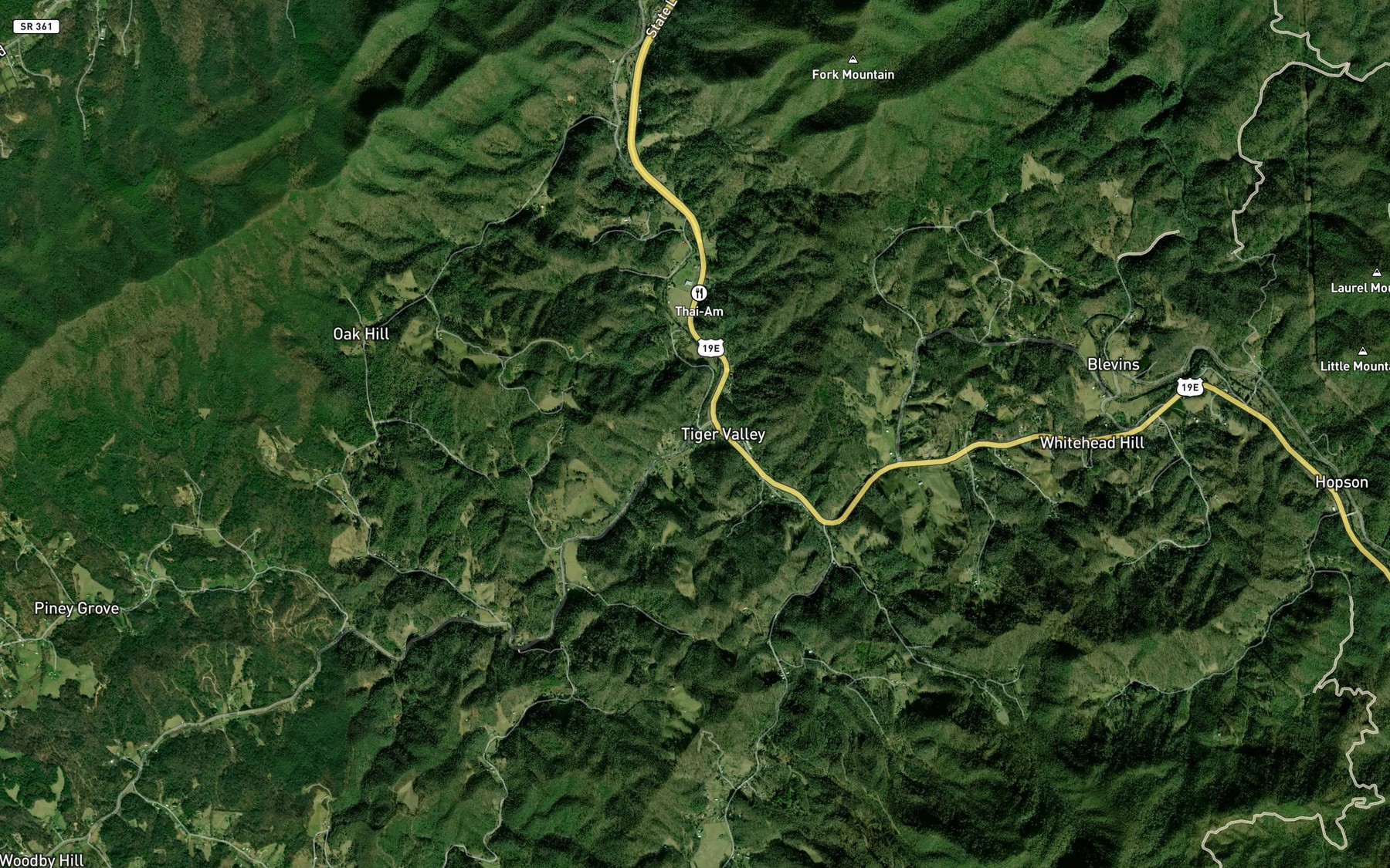 Satellite map of the Simerly Creek