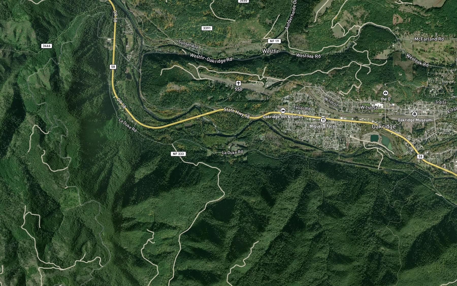 Satellite map of the Gray Creek