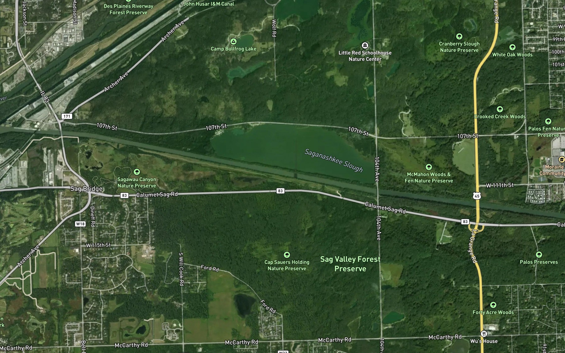 Satellite map of the Saganashkee Slough