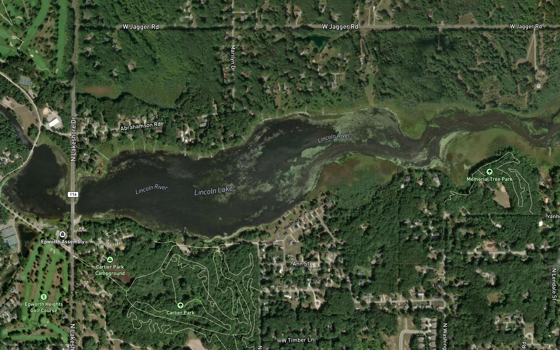 Satellite map of the Lincoln Lake