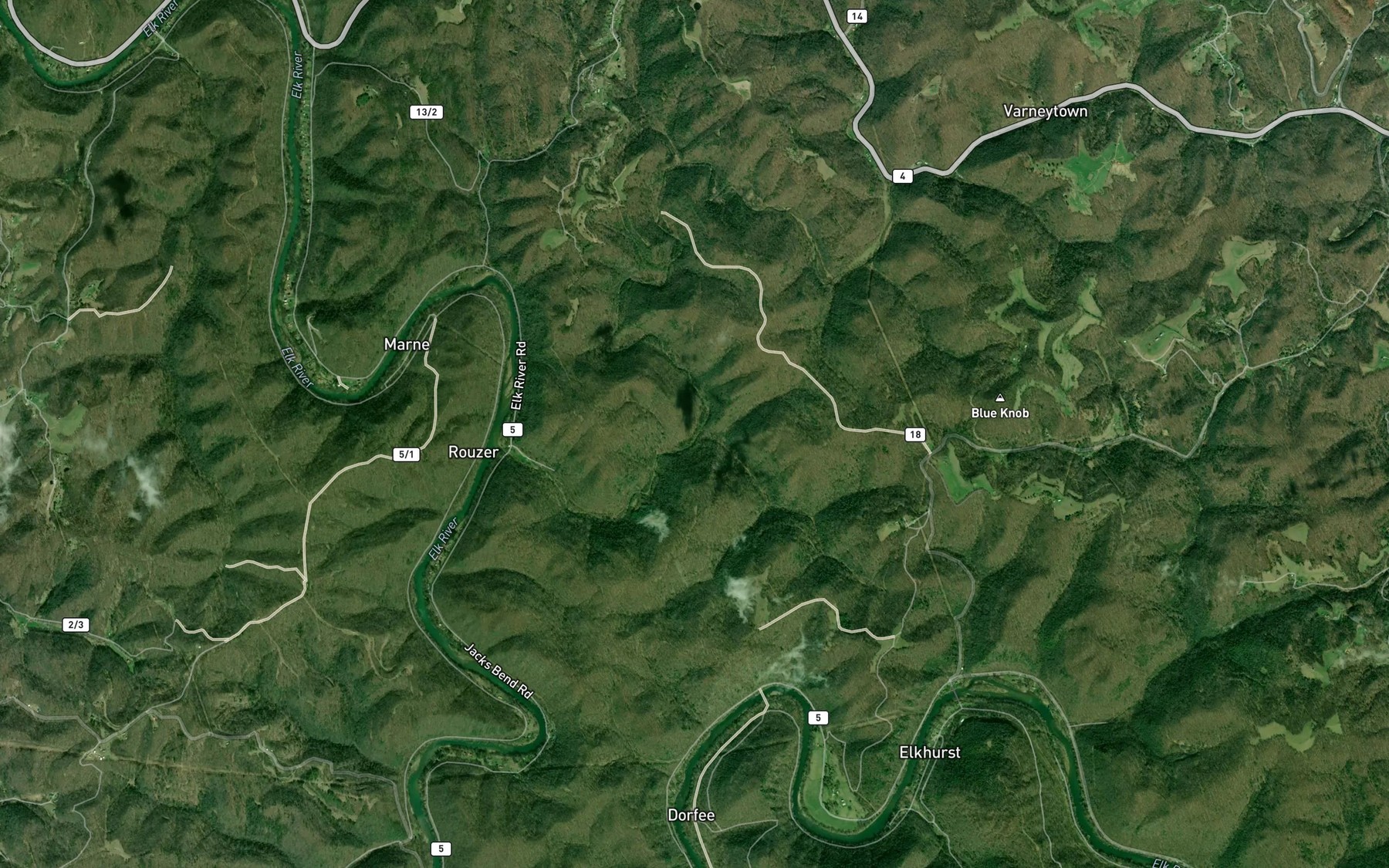 Satellite map of the Twomile Branch