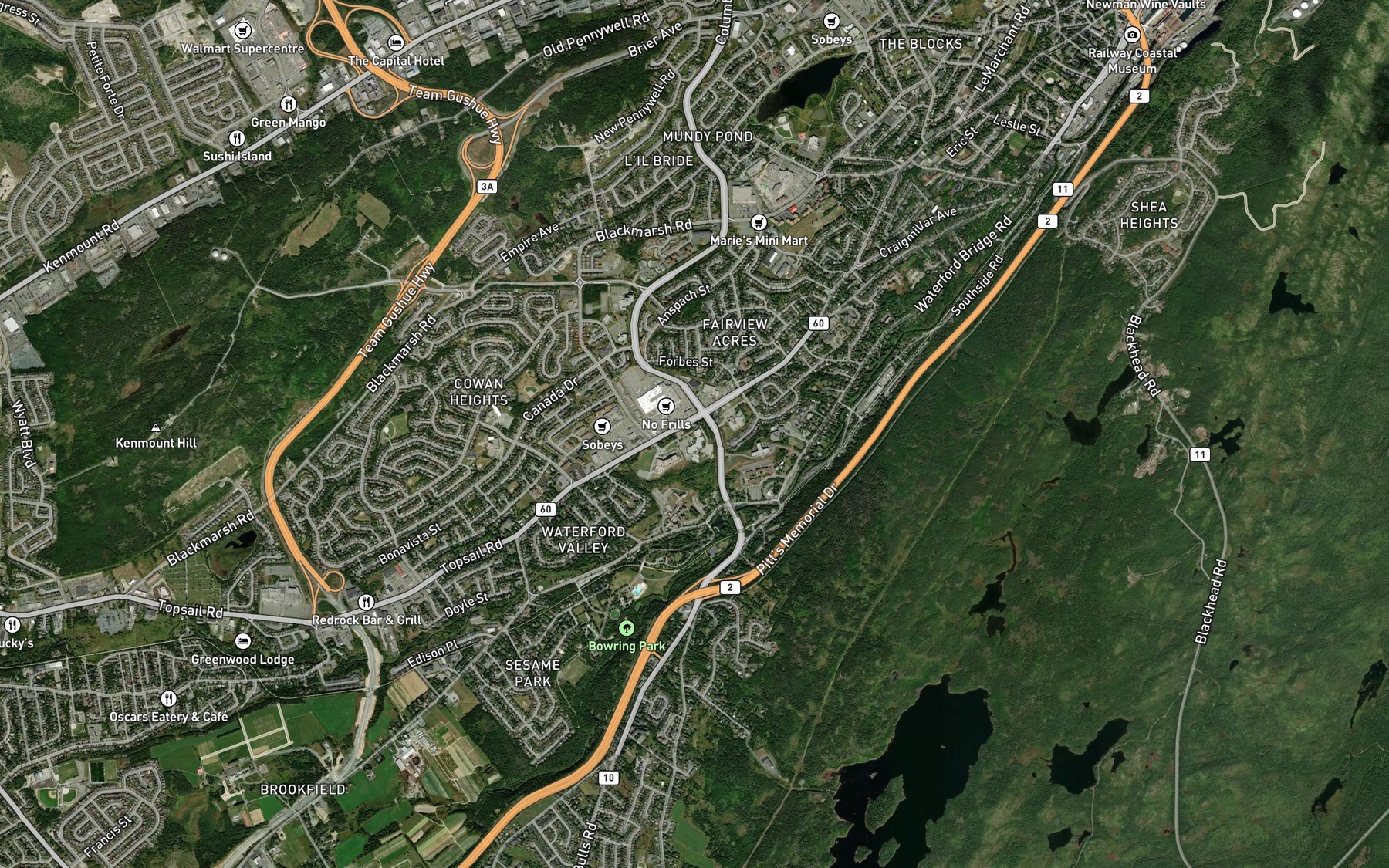 Satellite map of the Kitty Gauls Brook