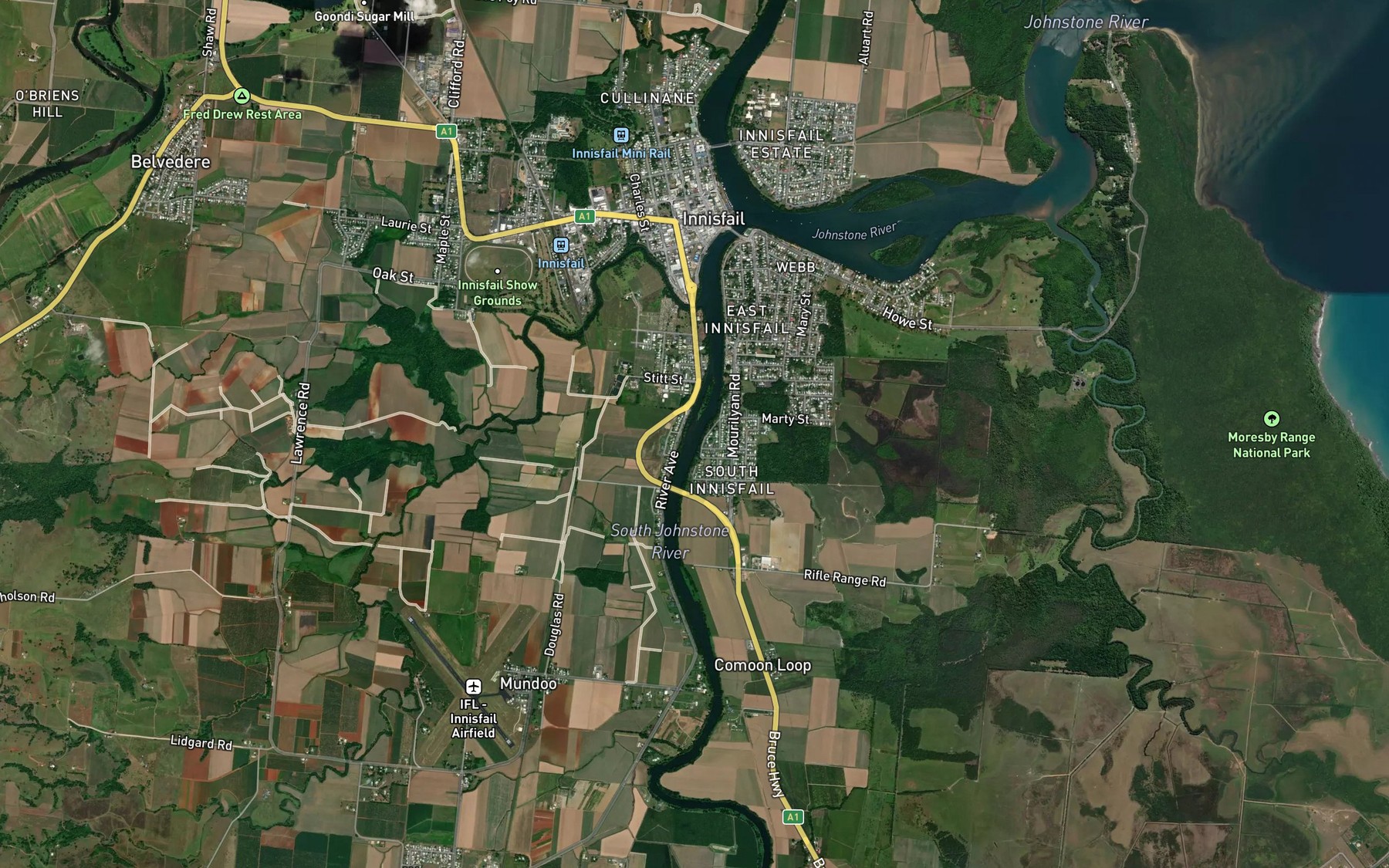 Satellite map of the South Johnstone River