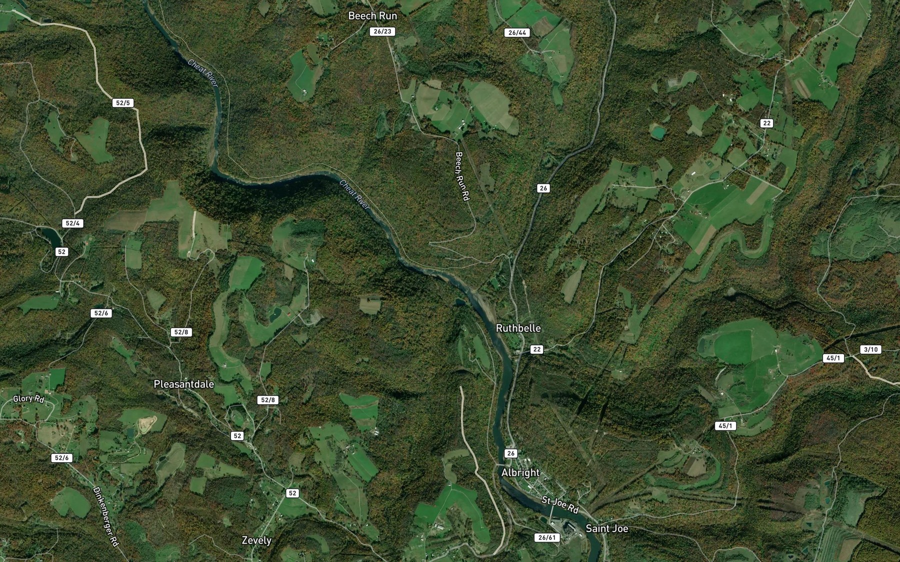Satellite map of the Greens Run