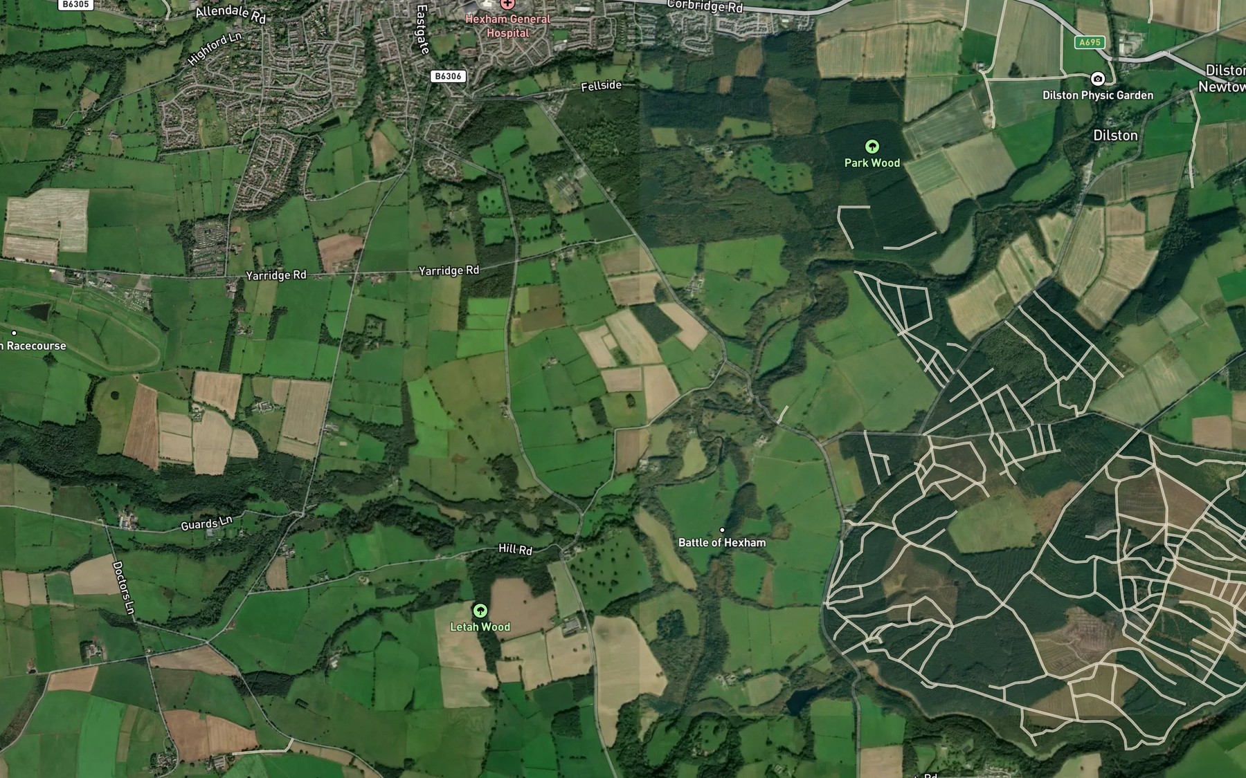 Satellite map of the West Dipton Burn