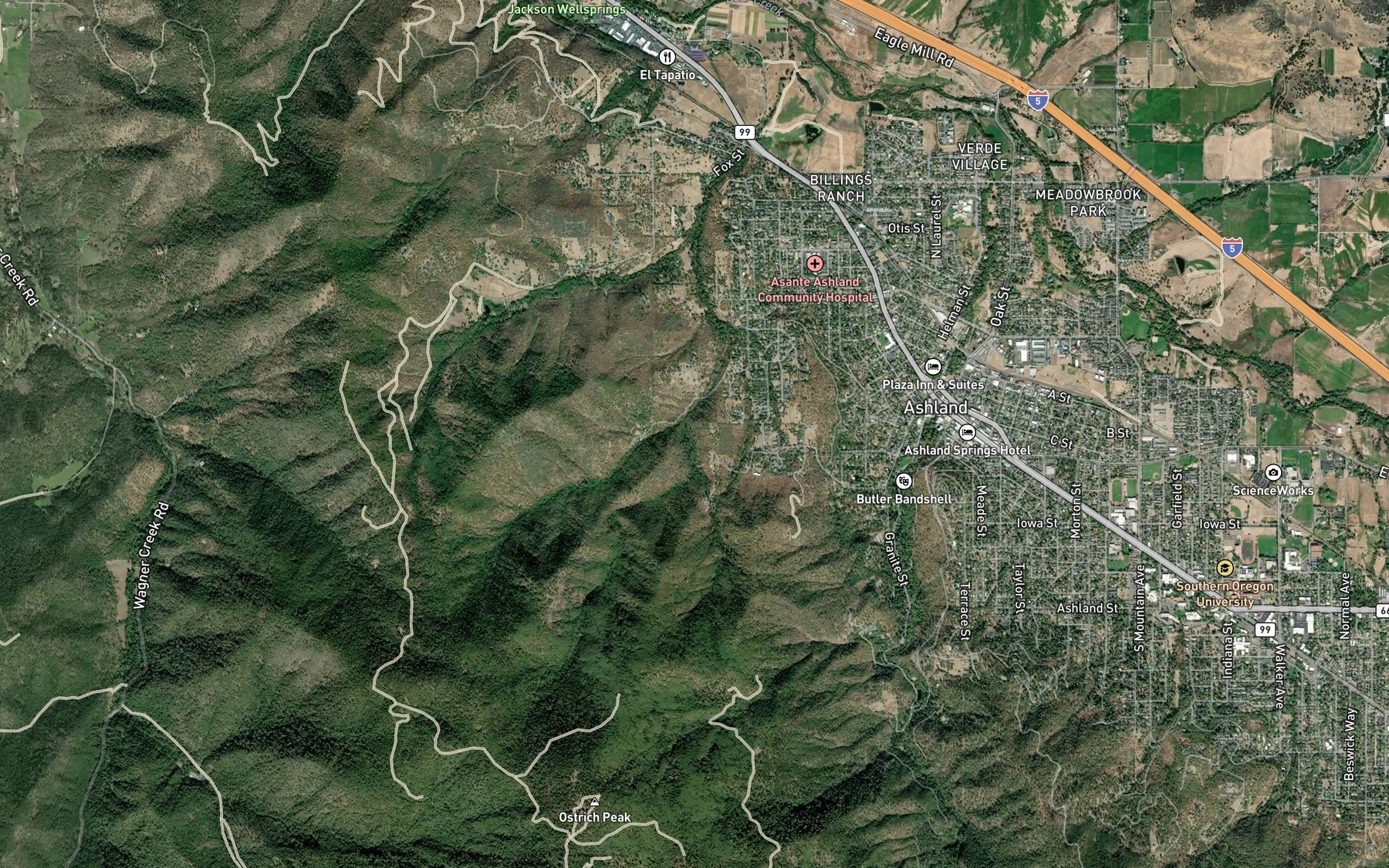 Satellite map of the West Fork Wrights Creek