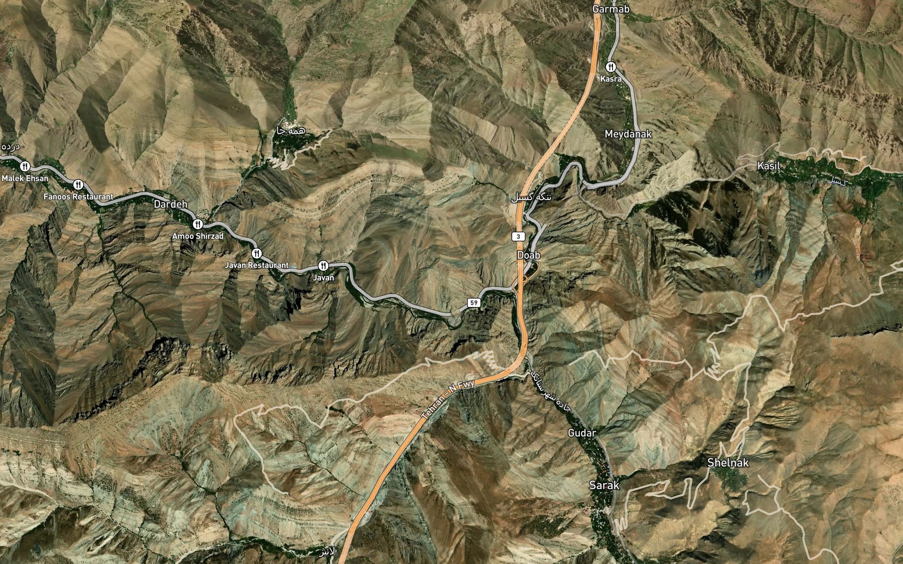 Satellite map of the Rudkhaneh-ye Karaj