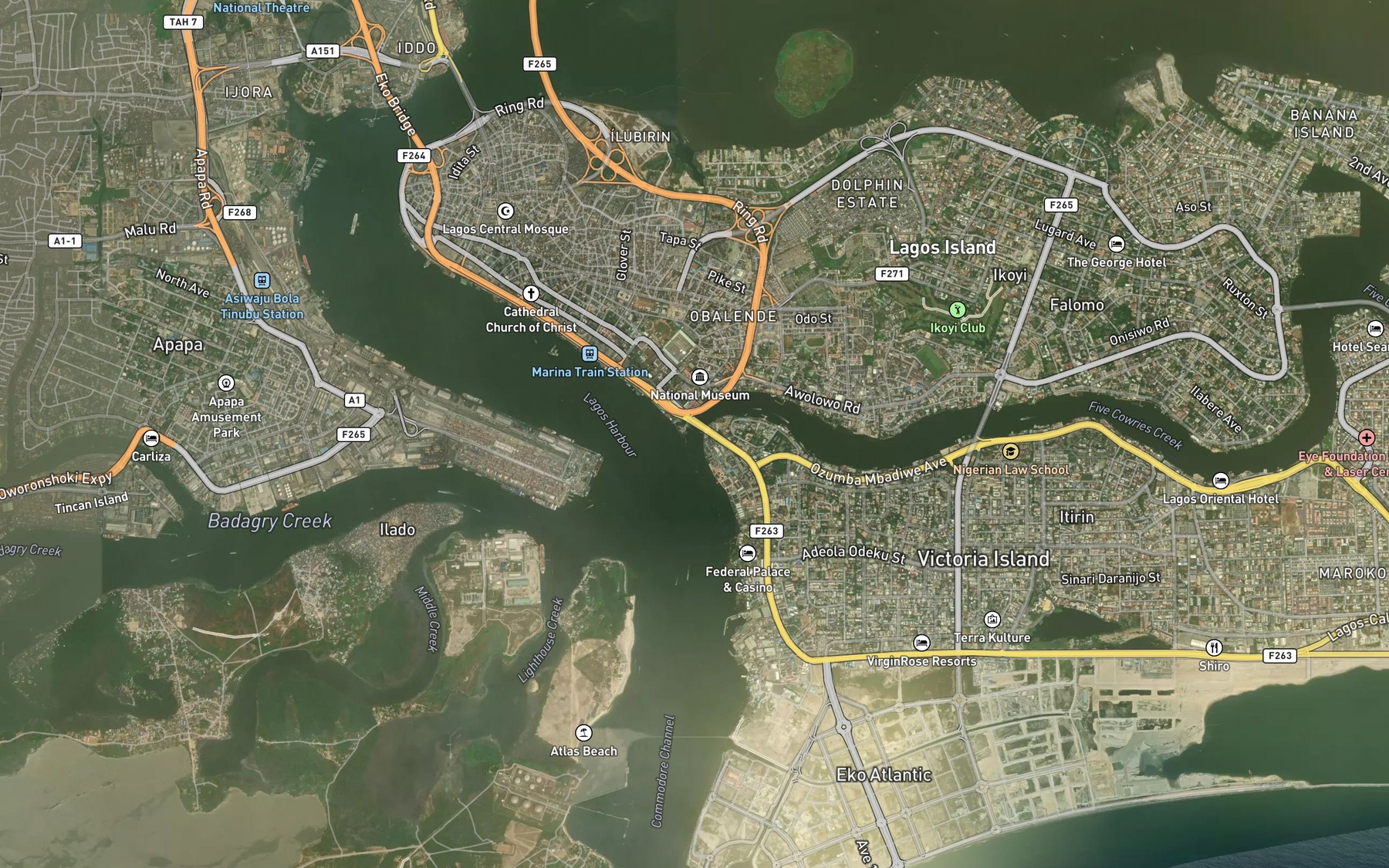Satellite map of the Five Cowrie Creek
