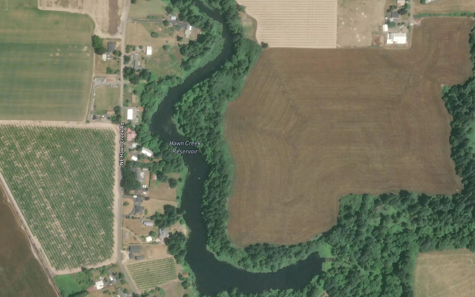 Satellite map of the Hawn Creek Reservoir