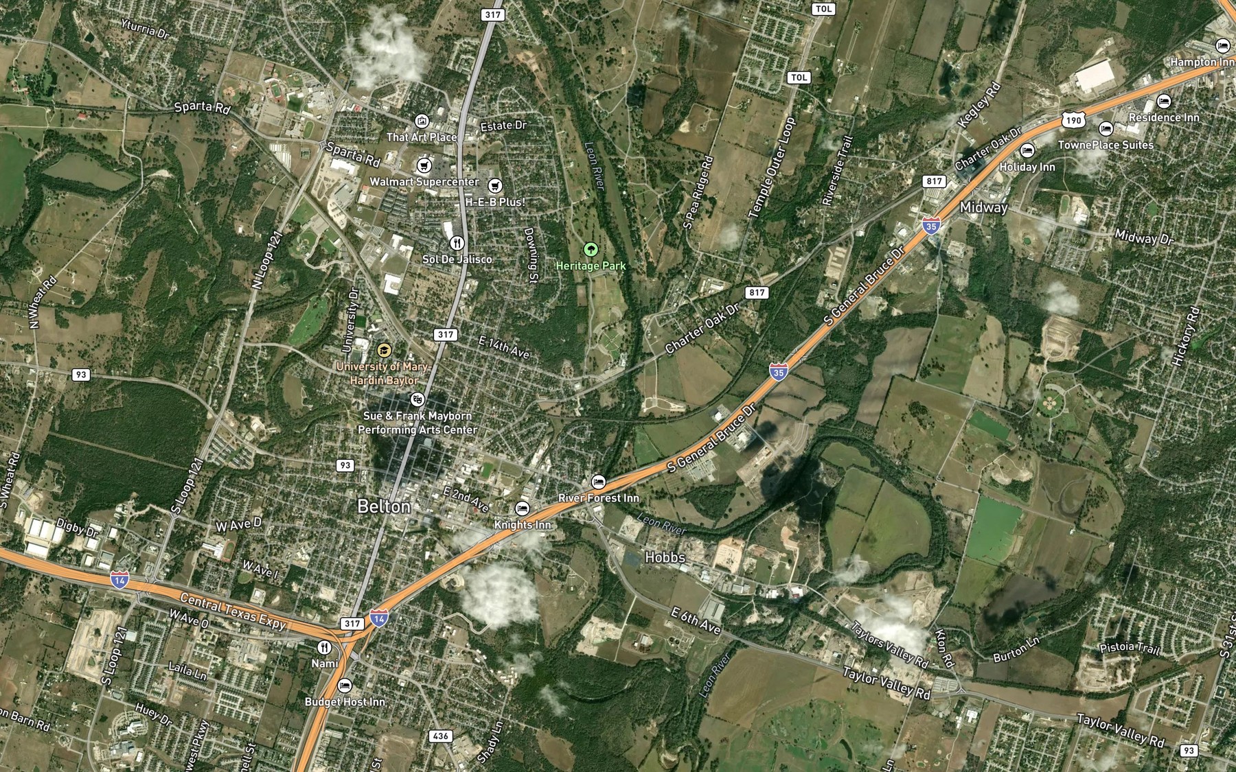 Satellite map of the Temple City Lake