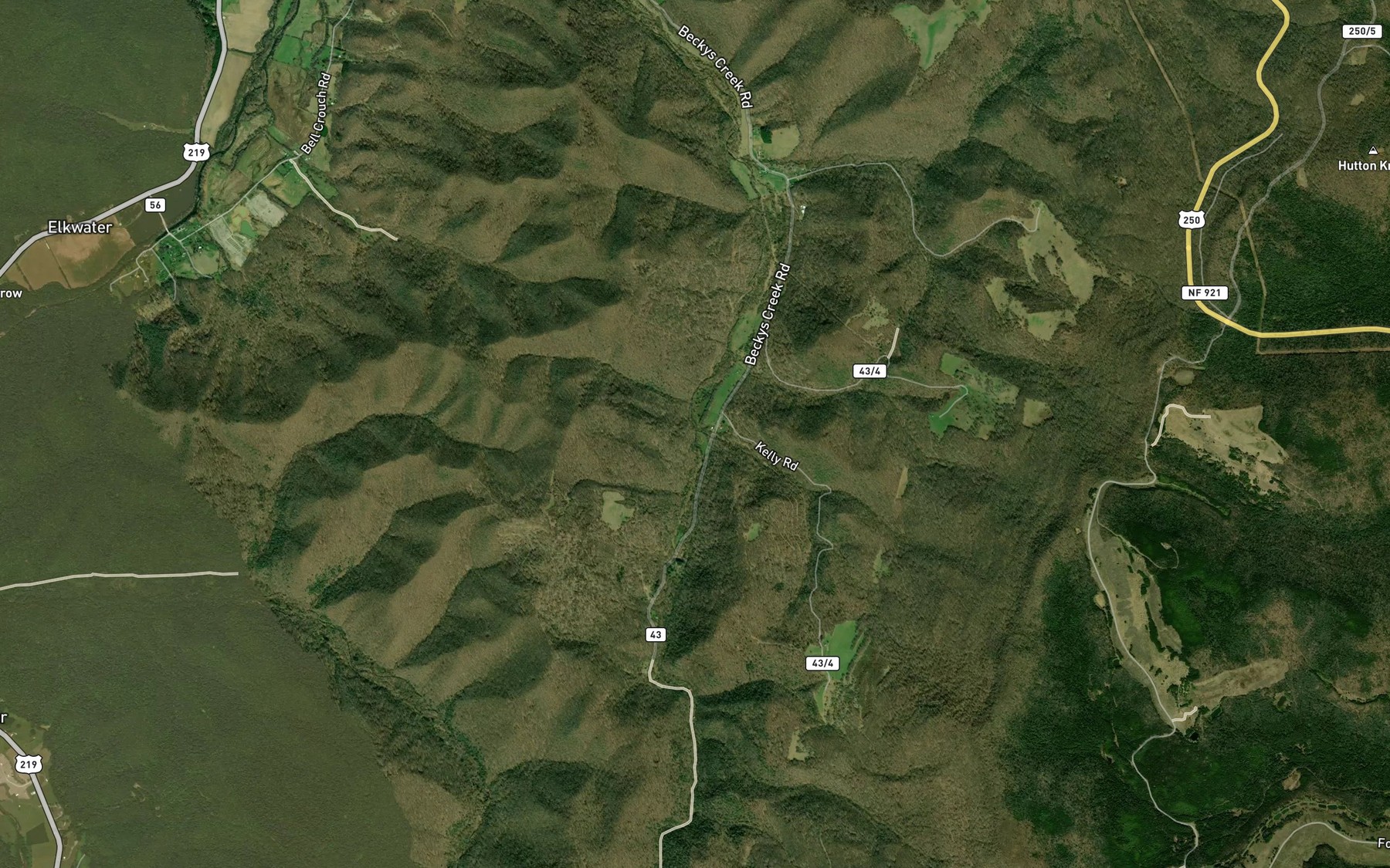 Satellite map of the Wamsley Run