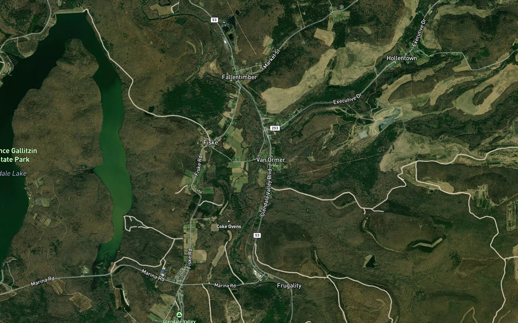 Satellite map of the Powell Run