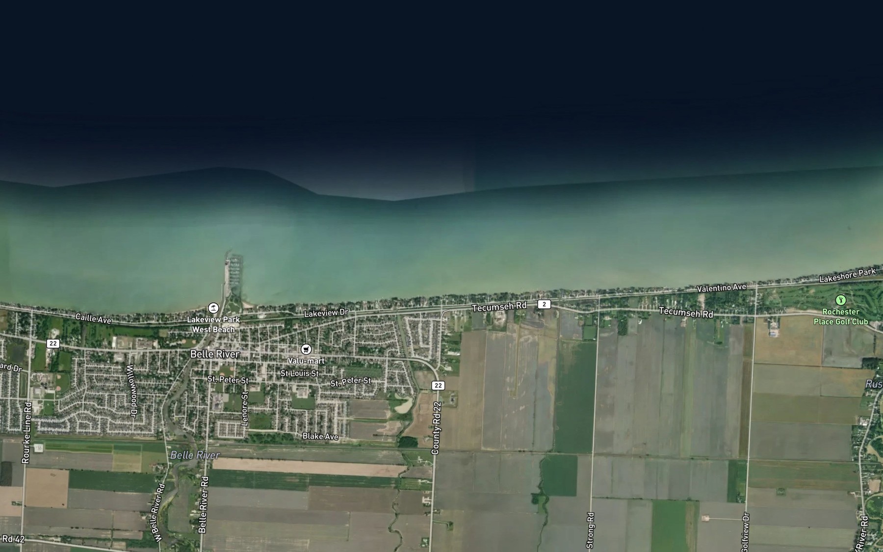 Satellite map of the Duck Creek