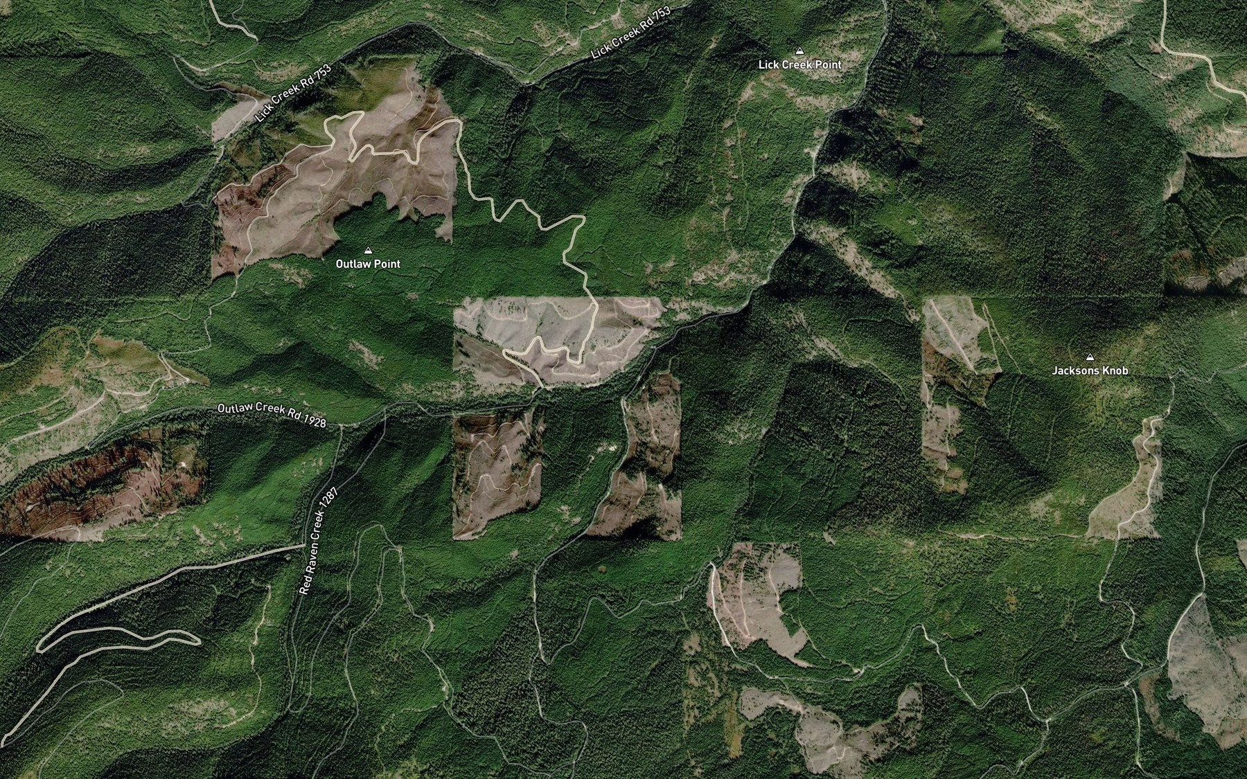 Satellite map of the Outlaw Creek