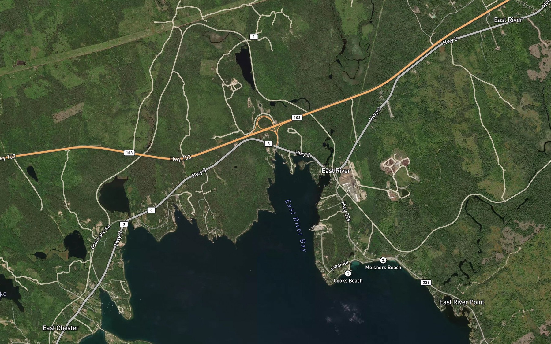 Satellite map of the Domineys Cove