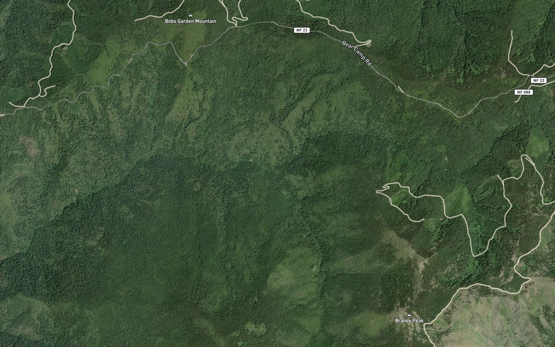 Satellite map of the Squirrel Camp Creek