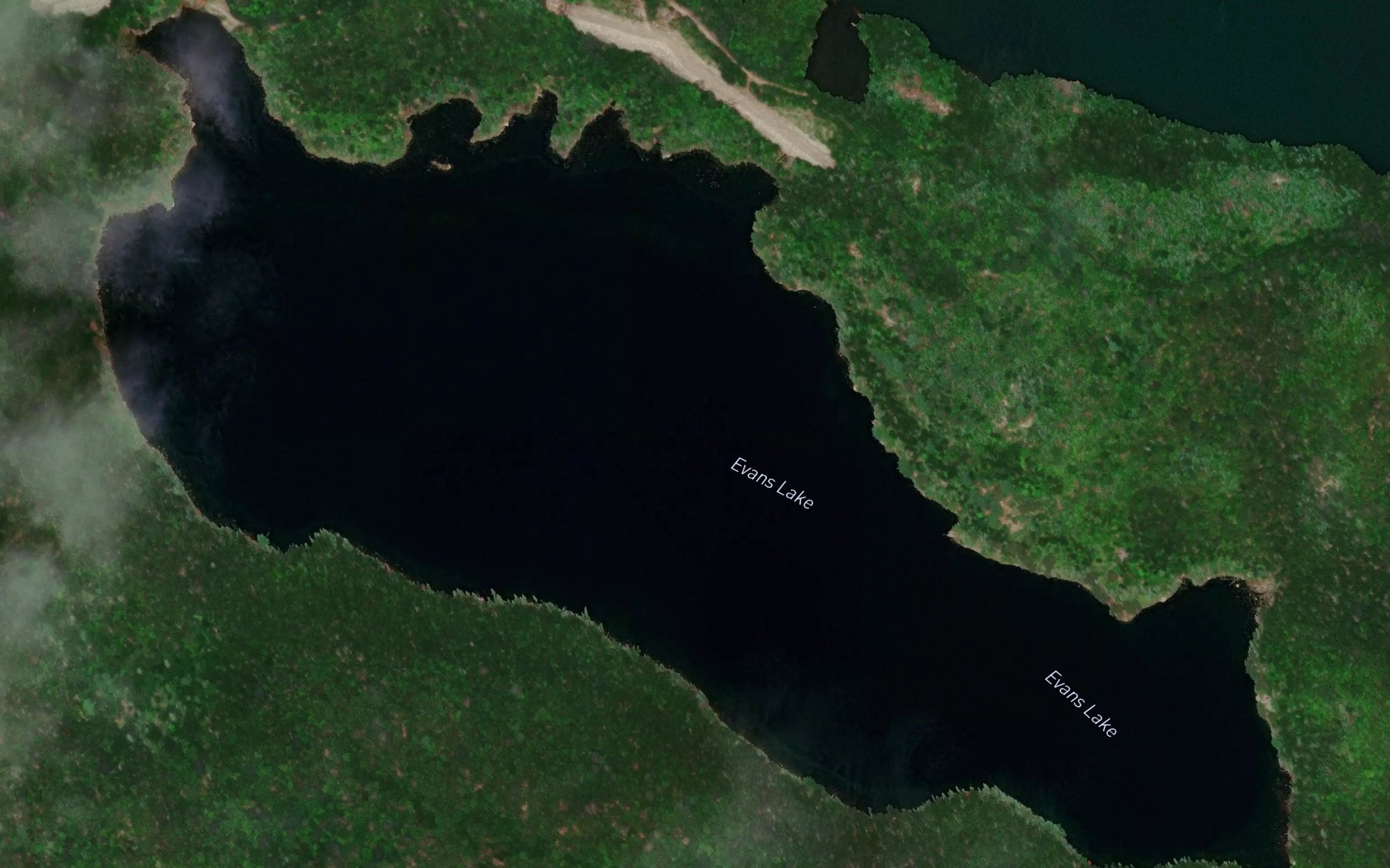 Satellite map of the Evans Lake