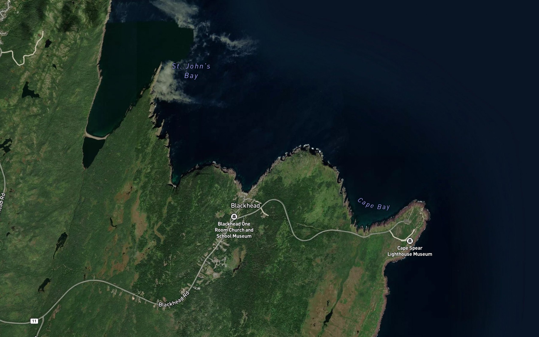 Satellite map of the Bottle Cove