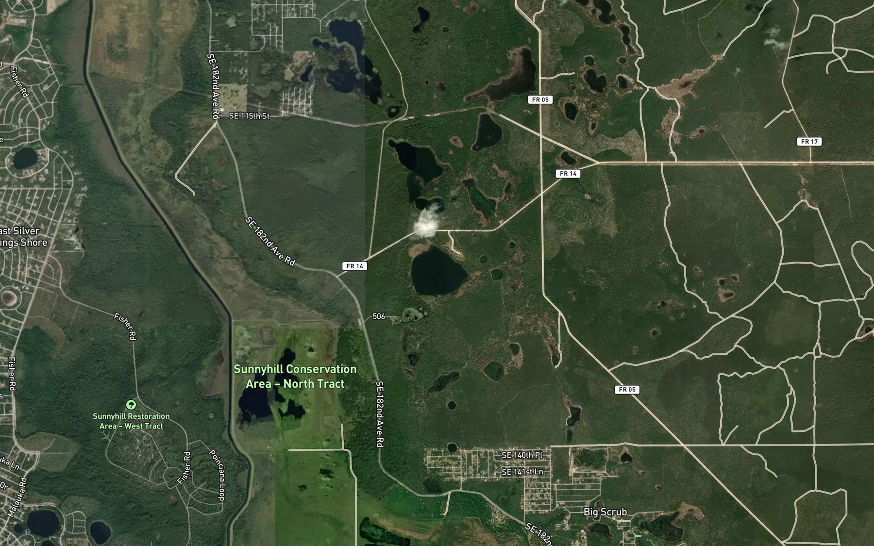 Satellite map of the Doe Lake