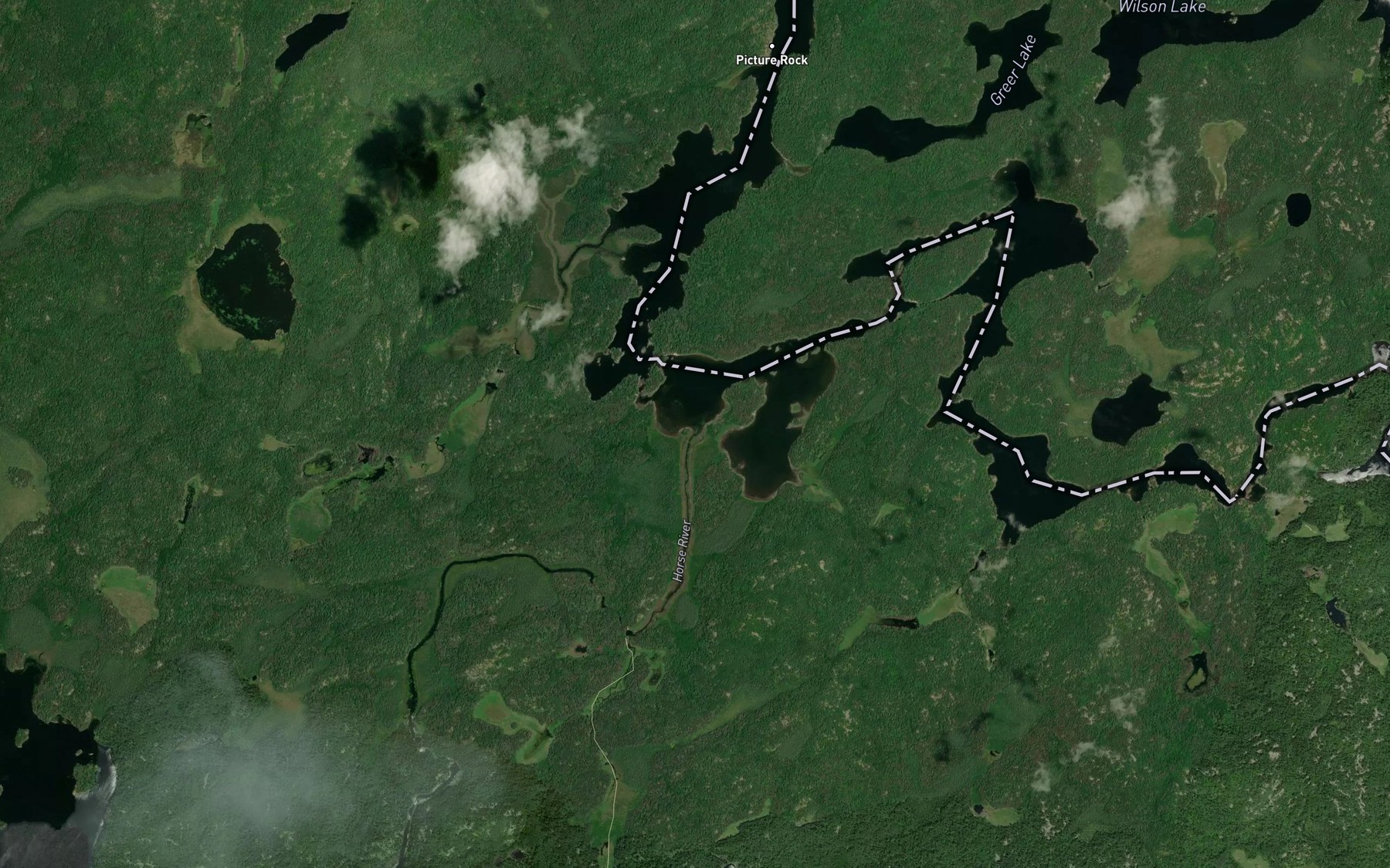 Satellite map of the Horse River